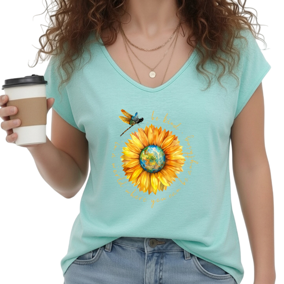 UNISHE Women's Inspirational Sunflower Earth Dragonfly Blue V-Neck Sleeveless T-Shirt S-5XL Daily Soft Tank Top