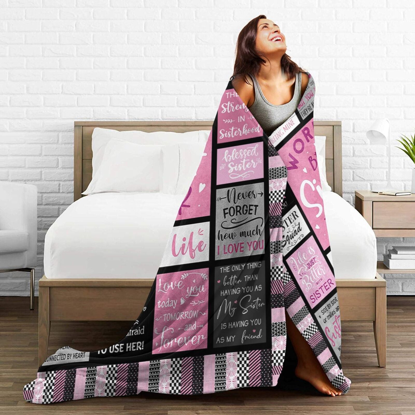 Wijzvio World Best Sister Ever Throw Blanket Soft Fuzzy Fleece Blanket For Couch Bed Living Room Decoration 50"X40"