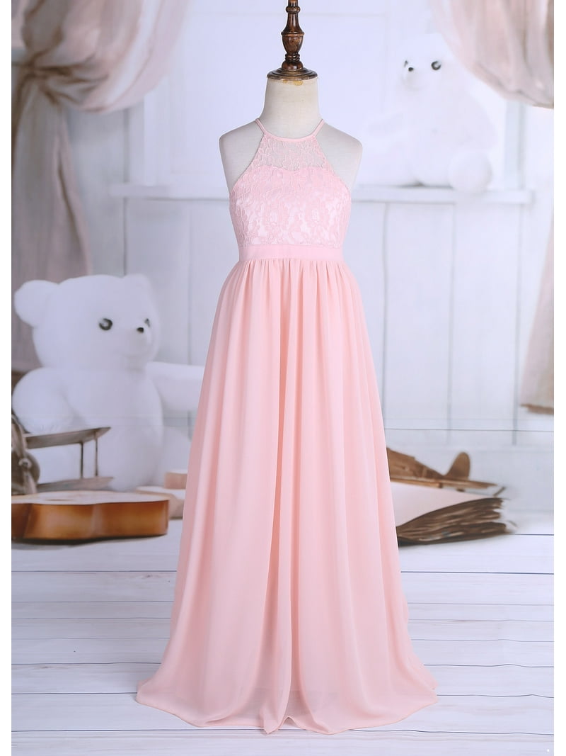 MSemis Girls Lace Chiffon Wedding Bridesmaid Long Maxi Dress,Size 4-16  Pearl Pink 16 - Walmart.com