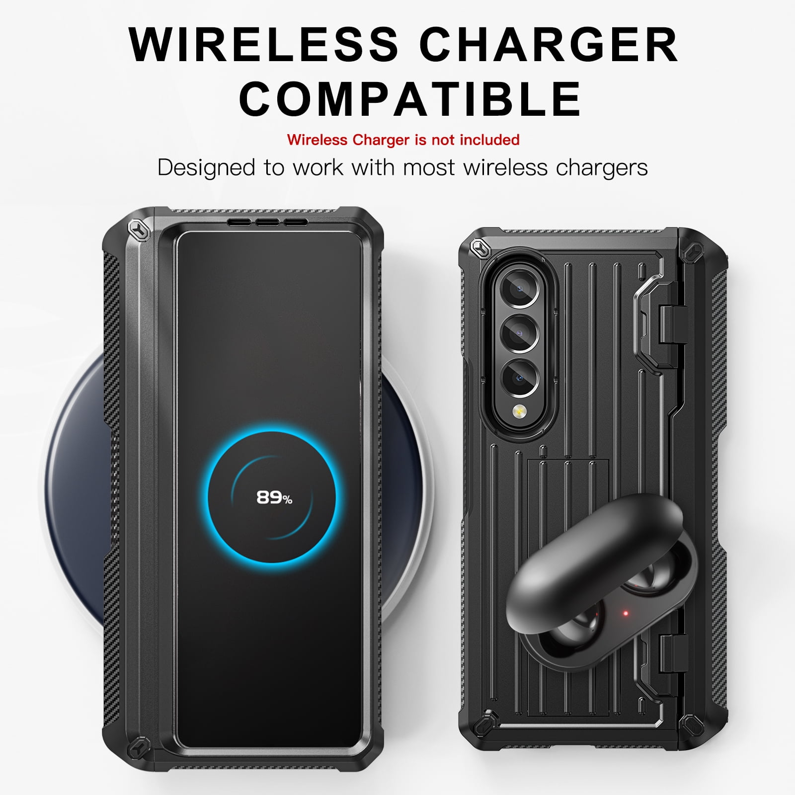 TECH CIRC Case for Samsung Galaxy Z Fold 4 Compatible with MagSafe, Heavy Duty Rugged PC Shockproof Hinge Protection Cover with Hidden Bracket Screen Protector S Pen Holder Galaxy Z Fold 4 Case,Black