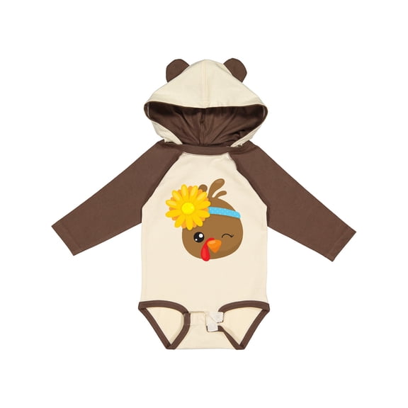 Inktastic Thanksgiving Turkey, Turkey With Sunflower Boys or Girls Long Sleeve Baby Bodysuit