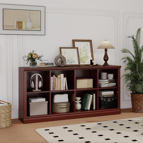8-Cube Storage Organizer,Mahogany Wooden Bookshelf with Open Shelf, Modern Bookcase for Bedroom, Living Room, Office & Entryway