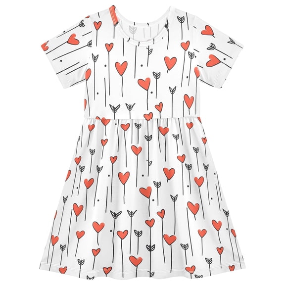 joogoo Hearts Pattern Girls' Short Sleeve Dress Kids Dresses 5-6T