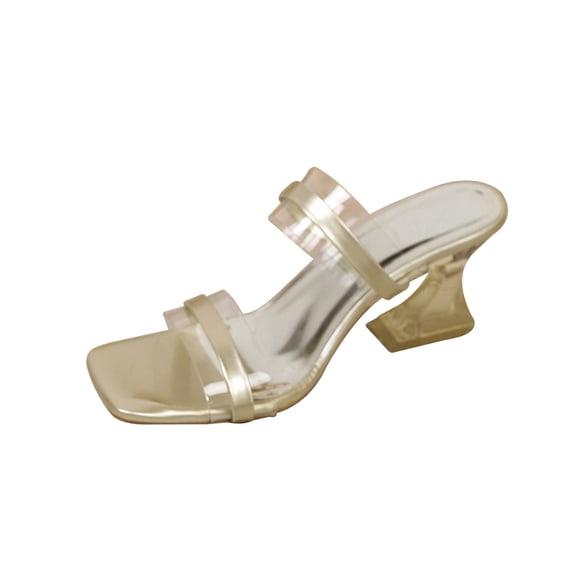 Xfvqtps Womens Clear Strap Sandals Transparent Block Heel Slide Open Square Toe Summer Party Beach Dressy Sandals