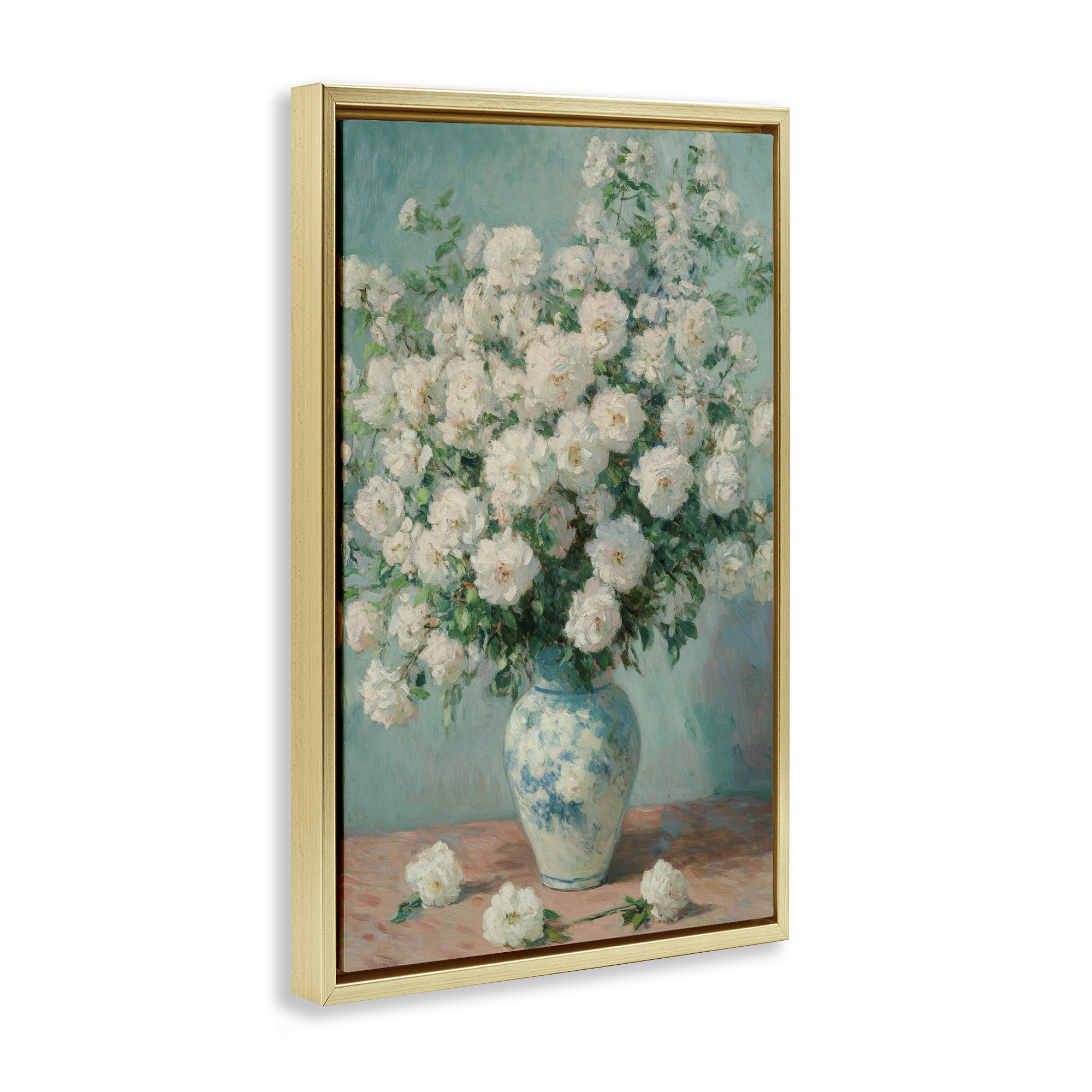 Stupell Industries Lush Bouquet of White Roses Gold Framed Floater Canvas Wall Art, design by Petal Prints Design