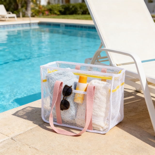 Ohmyroo Transparent PVC Beach Tote Waterproof Shoulder Bag For Travel Gym Pool Essentials Assorted Colors 14 Inch