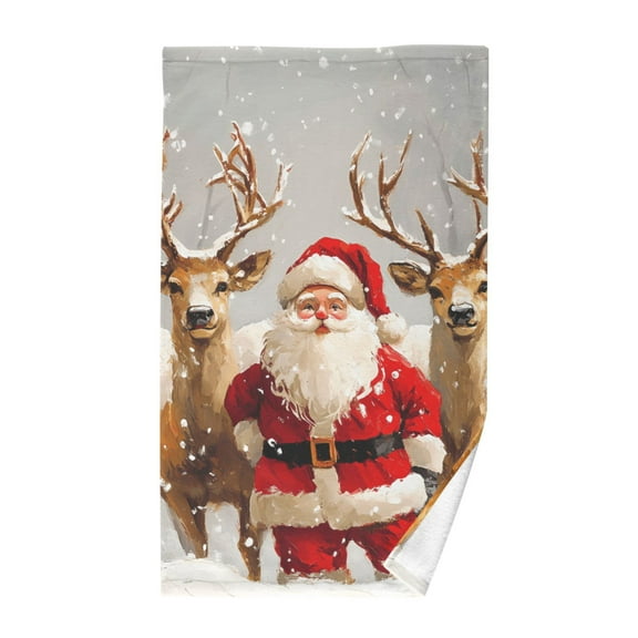 Cotton Bath Towels Soft Face Towel Absorbent Quick Dry Christmas Santa Claus with Deers 16"x28"