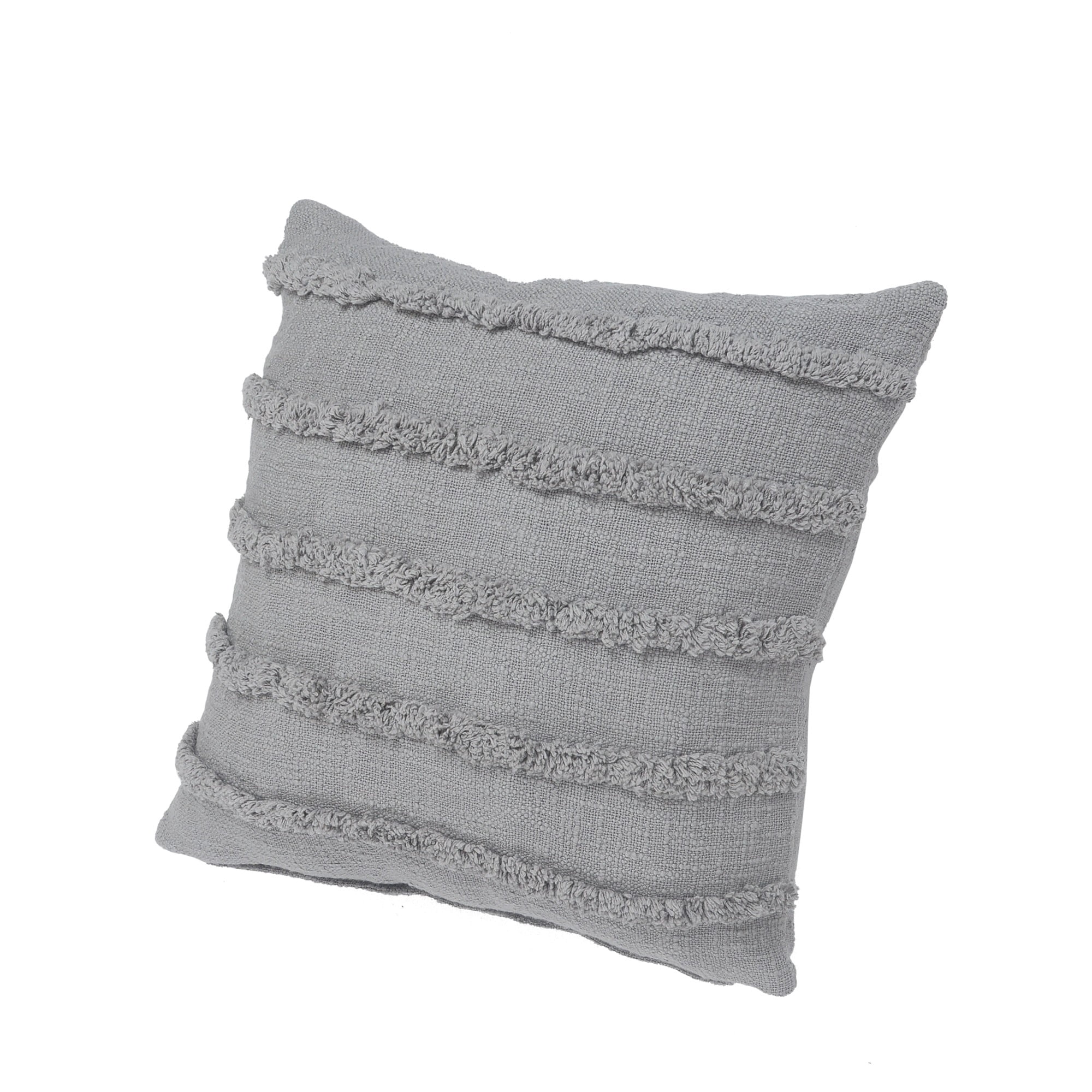 Laddha Home Designs Loomed Over Tufted Striped Cotton Throw Pillow Cover - 20" - Gray