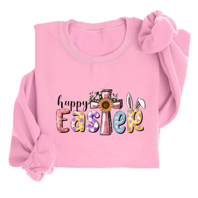 EGNMCR Easter T-Shirts Imprimés pour Femmes T-Shirts Graphiques pour Femmes Chemises pour Femmes T-Shirts à Col Rond pour Femmes Haut à Manches Longues Imprimé Easter Chandails T-Shirts pour Femmes