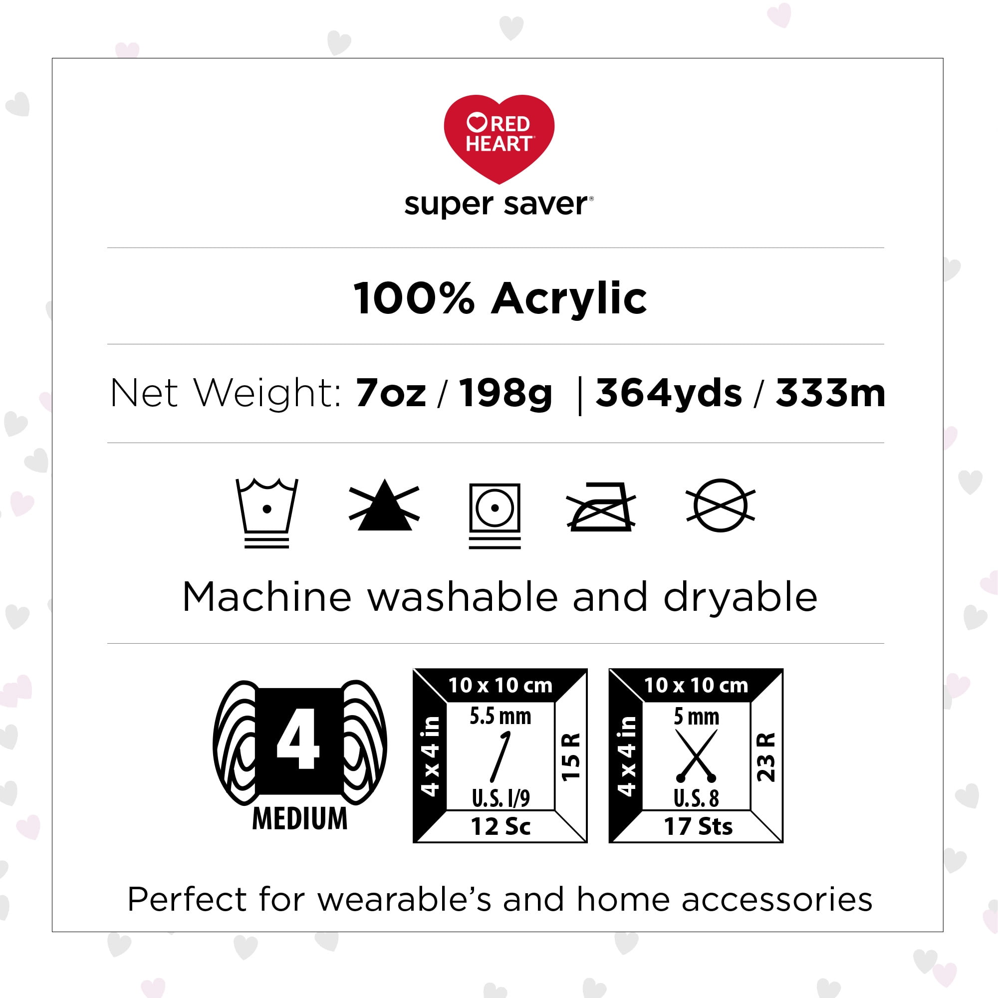 Red Heart Yarn Super Saver 100% Acrylic Worsted Weight Yarn for Knitting  and Crocheting - Yarn Pack of 6, 7oz Each (White)