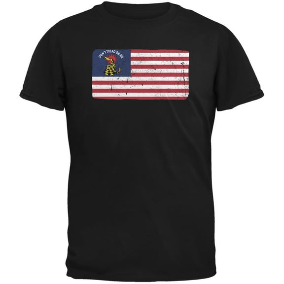 American Gadsden Flag Distressed Black Adult T-Shirt - X-Large
