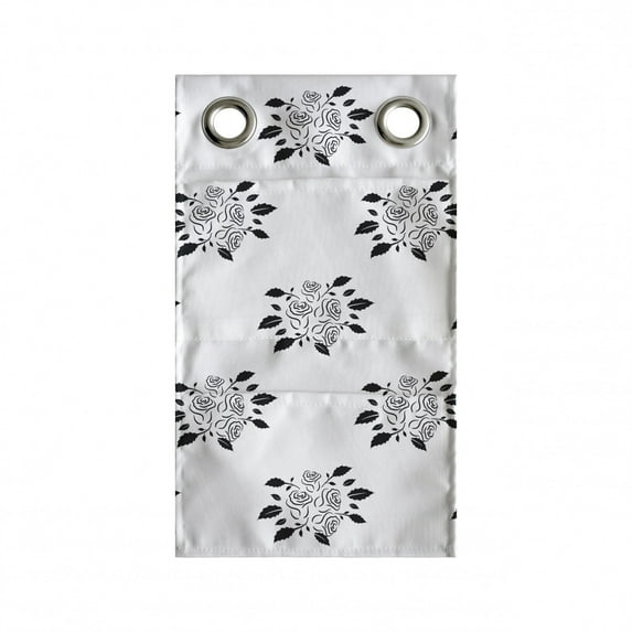 Wedding Hanging Pocket Organizer, Monochrome Corsage Bouquets Rose Bloom Bouquets Romantic Bridal Theme, Printed Polyester Storage Bag with Pockets, 9" x 16", Charcoal Grey and White