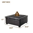 thumbnail image 2 of Noble House Grande Table Basse Ottomane Carrée de 34,25 Pieds' avec Rangement, Ottomane Rembourrée en Cuir PU, Chocolat, 2 of 9