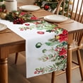 thumbnail image 3 of Red Poinsettia Christmas Ornaments Bell Table Runner 13x70in Non-Slip Cotton Linen Table Runners, Green Pine Leaves on White Dresser Scarves TableRunner for Dinner Kitchen Dining Wedding Party, 3 of 9