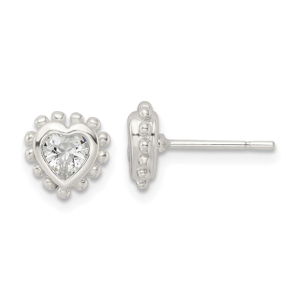 925 Sterling Silver Cubic Zirconia CZ Heart Womens Stud Earrings