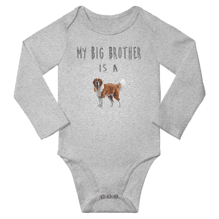 

My Big Brother is a Saint Bernard Dog Funny Baby Long Sleeve One-pieces For Boy Girl (Gray 12-18M)