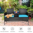 thumbnail image 6 of Costway Patio Rattan Conversation Set Loveseat Sofa Cushioned Coffee Table Turquoise, 6 of 9