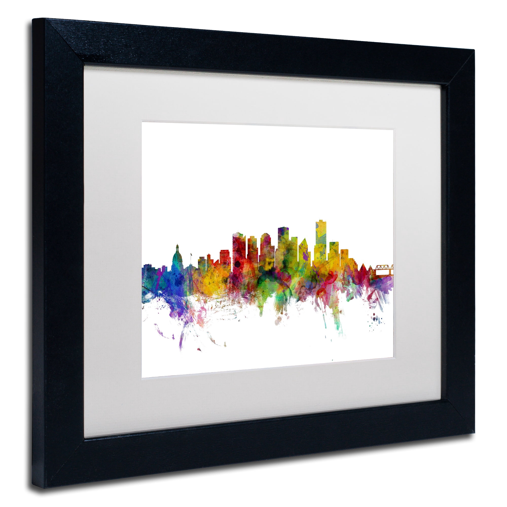 Trademark Fine Art "Edmonton Canada Skyline" Canvas Art by Michael Tompsett White Matte, Black Frame