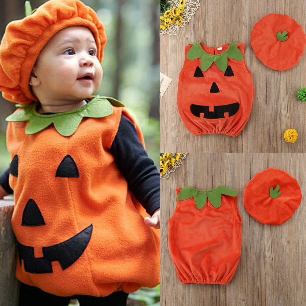 Toddler Kids Baby Outfits Set Pumpkin Romper Tops Pumpkin Print Blouse Cap Warm Shoes Halloween Clothes Set,6M-3T 