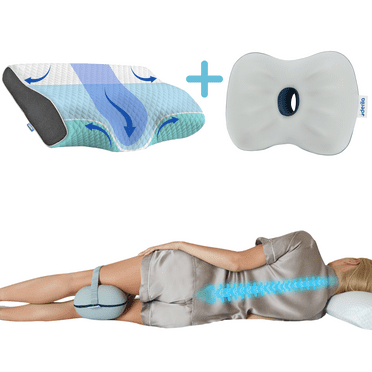 Derila King Size Memory Foam Cervical & Knee Pillow Set. Neck, Back, Knee Pain Relief