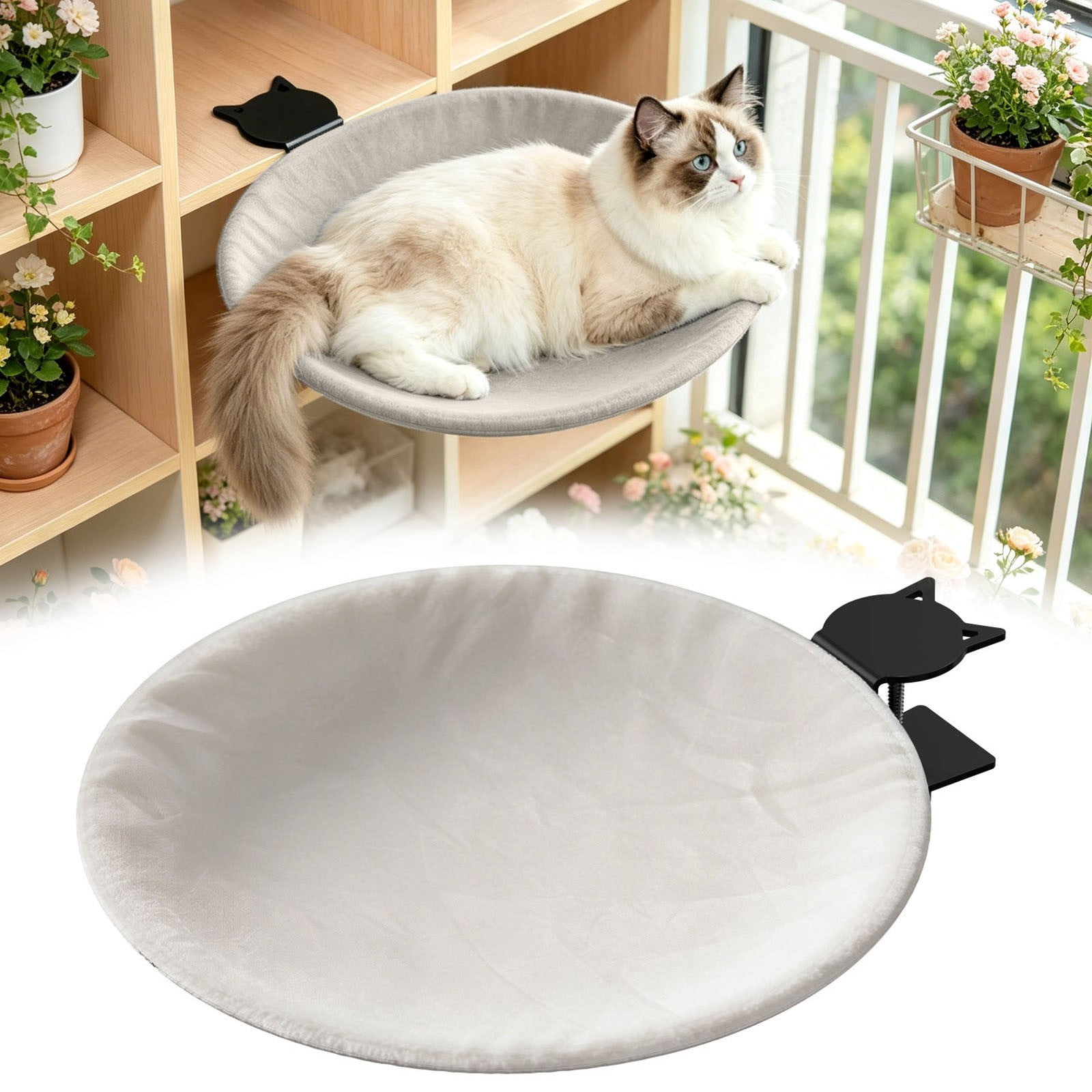 Cat Bed with Removable Cushion Wall Mount Round Cozy Perch Shelf with Metal Bracket Space-Saving Elevated Cat Bed for Indoor Cats Window Sills Desks and Shelves
