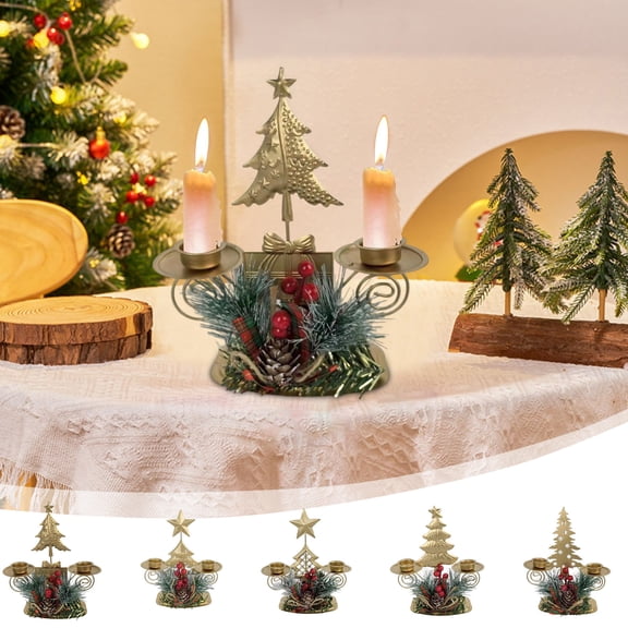 FAMTKT Christmas Candlestick Golden Iron Double Candlestick Window Desktop Decoration Christmas Holiday Decoration Christmas Tabletop Decor