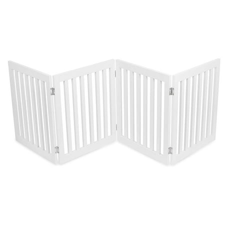 Internet's Best Traditional Pet Gate | 4 Panel | 24 Inch Step Over Fence | Free Standing Folding Z Shape Indoor Doorway Hall Stairs Dog Puppy Gate | White |