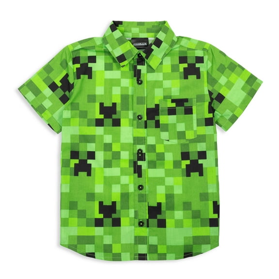 Minecraft Creeper Little Boys Button Down Dress Shirt Little Kid to Big Kid