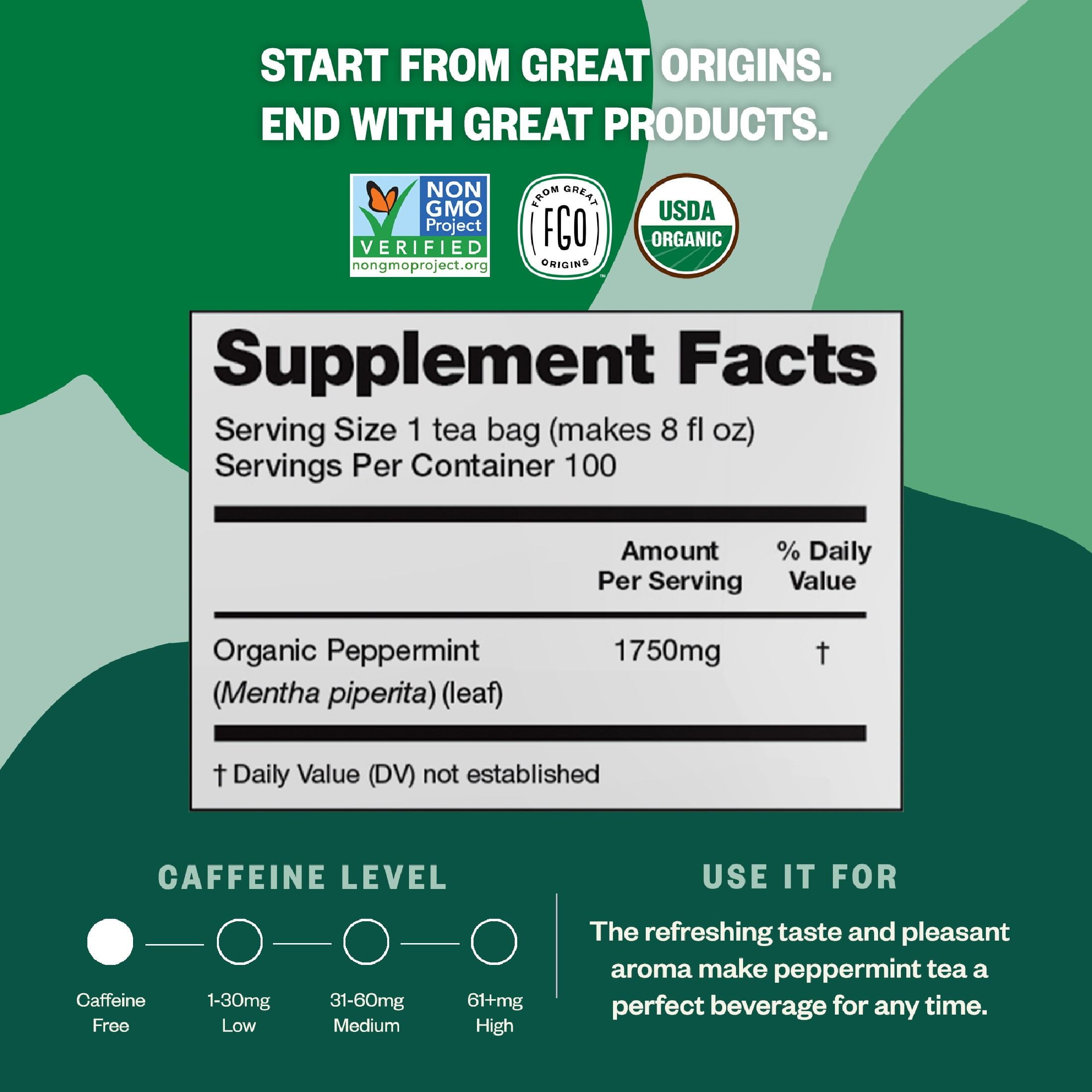 FGO Peppermint Tea, Organic, Eco-Conscious Tea Bags (100 Count)