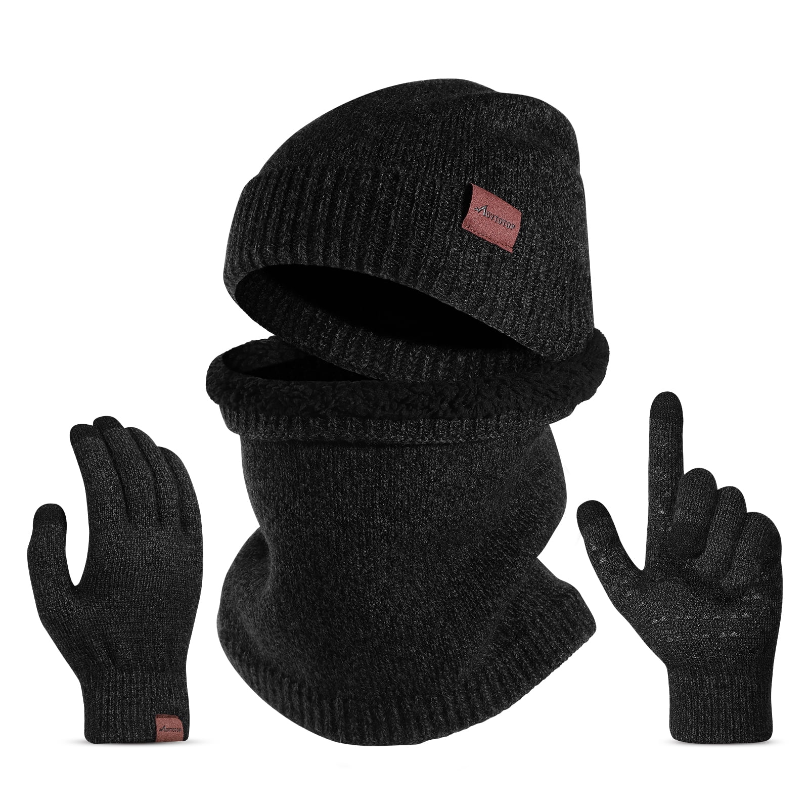 Touch Screen Gloves 3 Pieces for Men Warm Knitted Set Hat Scarf MOVTOTOP Winter Beanie 