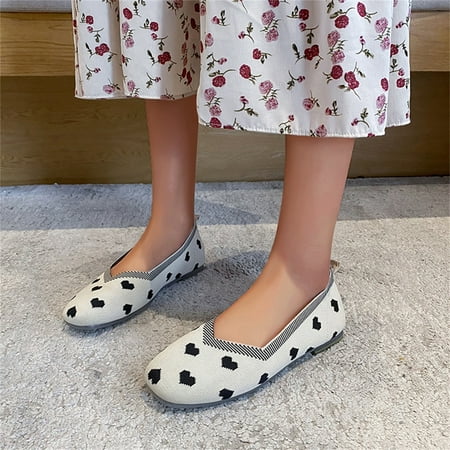 

Mishuowoti casual shoes for women 2023 Ladies Fashion Heart Print Mesh Breathable Shallow Flat Casual Shoes