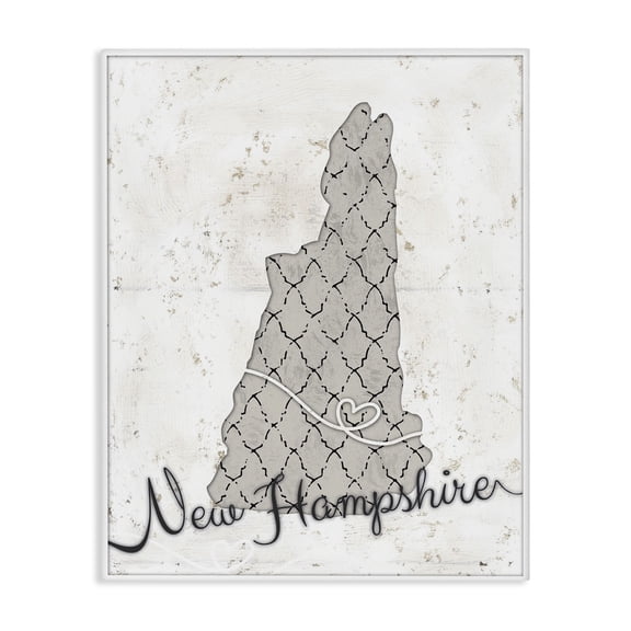Stupell Industries Farmhouse New Hampshire Patterned Grey US State Design Canvas Art, 30 x 40, by Ziwei Li