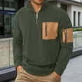 thumbnail image 2 of Mens Sweatshirts Utility Quarter Zip Pullover Top Multiple Pockets Stand Collar Long Sleeve Loose for Outdoor Army Green L, 2 of 6