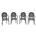 thumbnail image 2 of Emma + Oliver Set of Four Indoor/Outdoor Stacking Thonet Bistro Style Chairs with Arms, Black & White PE Rattan Seat and Black Finished Metal Frame, 2 of 14
