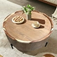 thumbnail image 6 of Benjara 39 Inch Round Drum Coffee Table, Black Iron Tripod Legs, Natural Brown Wood, 6 of 10