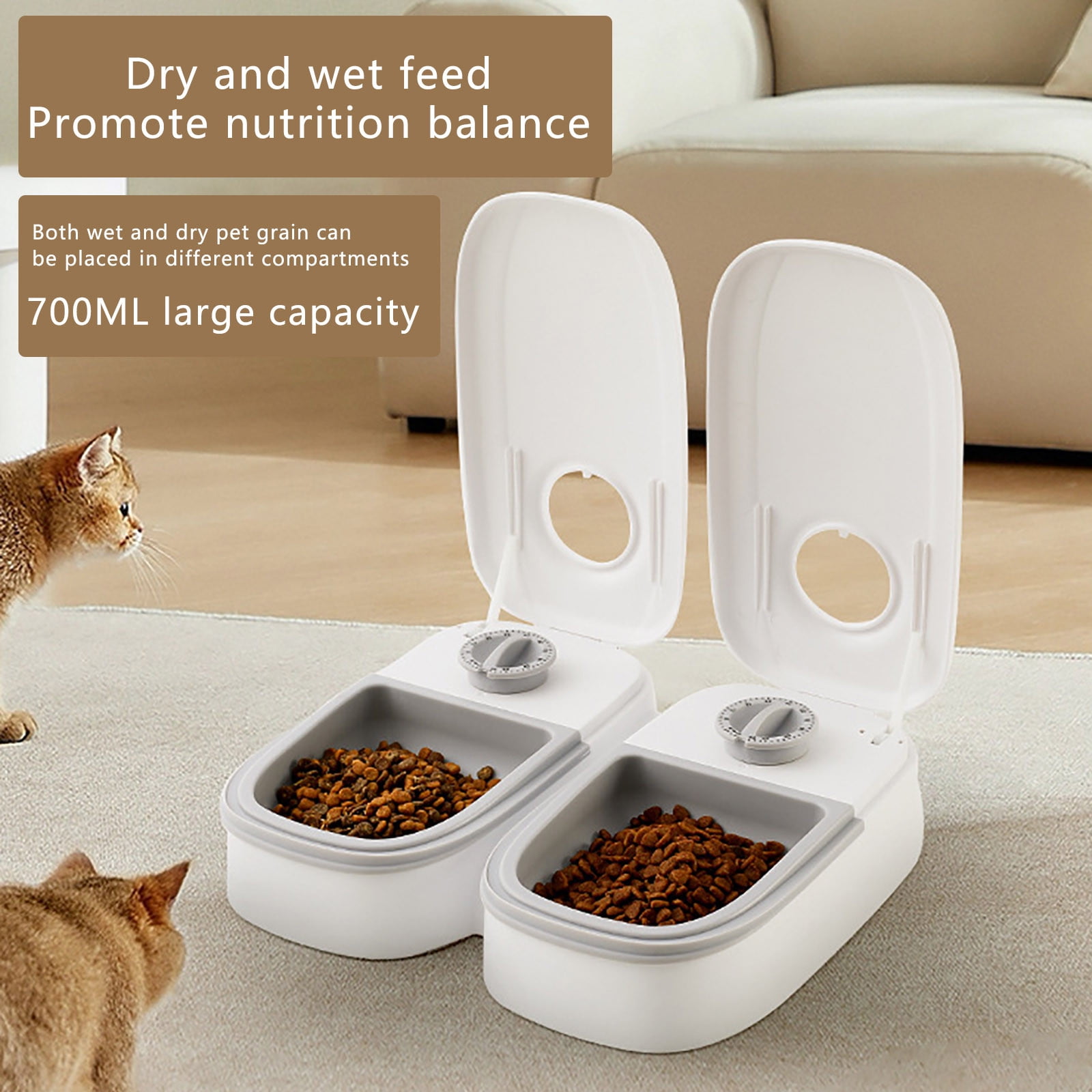 Automatic Cat Feeder Wet Food 2 Cat, 2 Meal Smart Pet Feeder, Low Noise Timed Feeder for Cats & Dogs, Dry or Semi-Moist Pet Food Dispenser, 1-48 Hours Microchip Cat Feeder, Auto-On Smart Pet Feeder