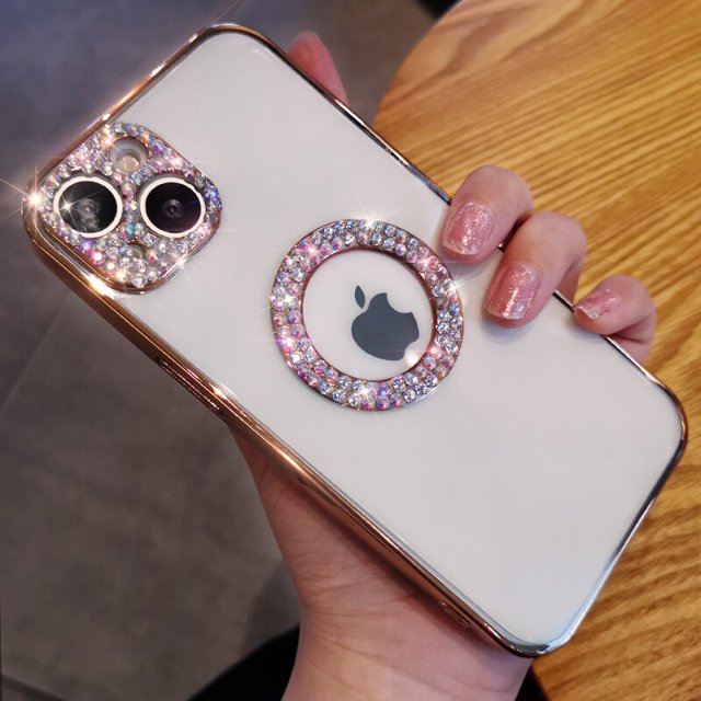 Funda de silicona suave para iPhone, carcasa transparente chapada con diamantes brillantes, a la moda, para modelos 11, 12, 13, 14 Pro Max, Mini, X, XS, XR, 7, 8 Plus, SE 3 Fivean unisex