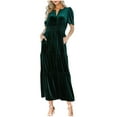 thumbnail image 2 of Wycnly Summer Dresses for Women Formal Dresses for Women Party Comfy Gold Velvet Elastic Waist Pleated Swing Pocket Dress Womens Casual Solid V-Neck Short Sleeve Long Sundresses, 2 of 6
