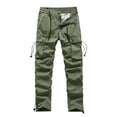 thumbnail image 4 of Jinhomg Mens Outdoor Cargo Pants Big and Tall Comfy Elastic Drawstring Waist Work Pants Heavyweight Full Length Hiking Pants with Multi Pockets Todays Army Green L, 4 of 9