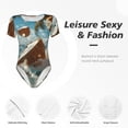 thumbnail image 4 of Saiise Grenouillère à Manches Courtes pour Femme à Motif Éclaboussures de Noix de Coco Fraîches, Pyjama à Col Rond, Justaucorps Extensible avec Fermeture à Boutons-Pression - X-Grand, 4 of 7