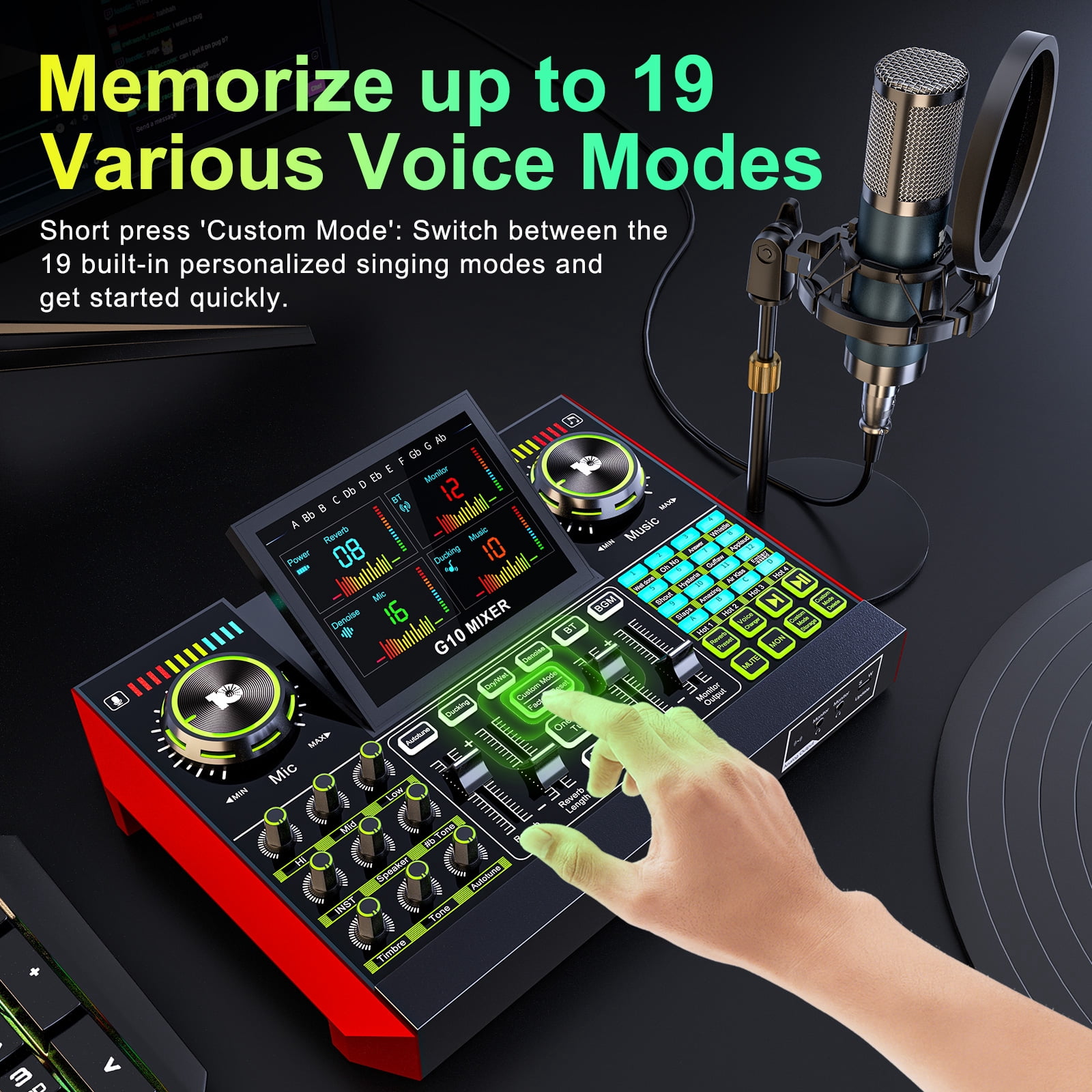 Tenlamp Digital Multifunction Podcast Mixer G10-P15 with Condenser Microphone and Bluetooth 1-Pack