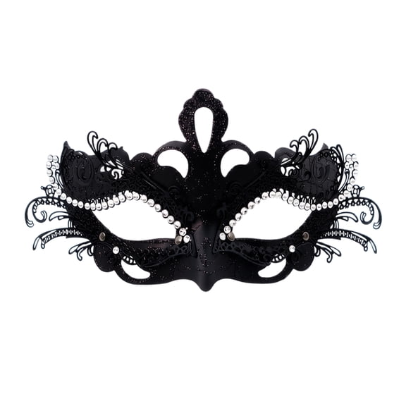 Mskk Masquerade Mask for Women, Classic Lace Rhinestone Venetian Half‑Face Mask Halloween Mardi Gras Carnival Costume Ball Cosplay Party Accessory for Night Event, Black