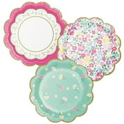 96 Count Bulk Pack Floral Tea Party Scalloped Dessert Plates