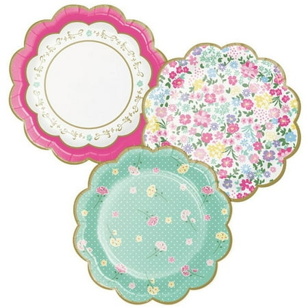 96 Count Bulk Pack Floral Tea Party Scalloped Dessert Plates
