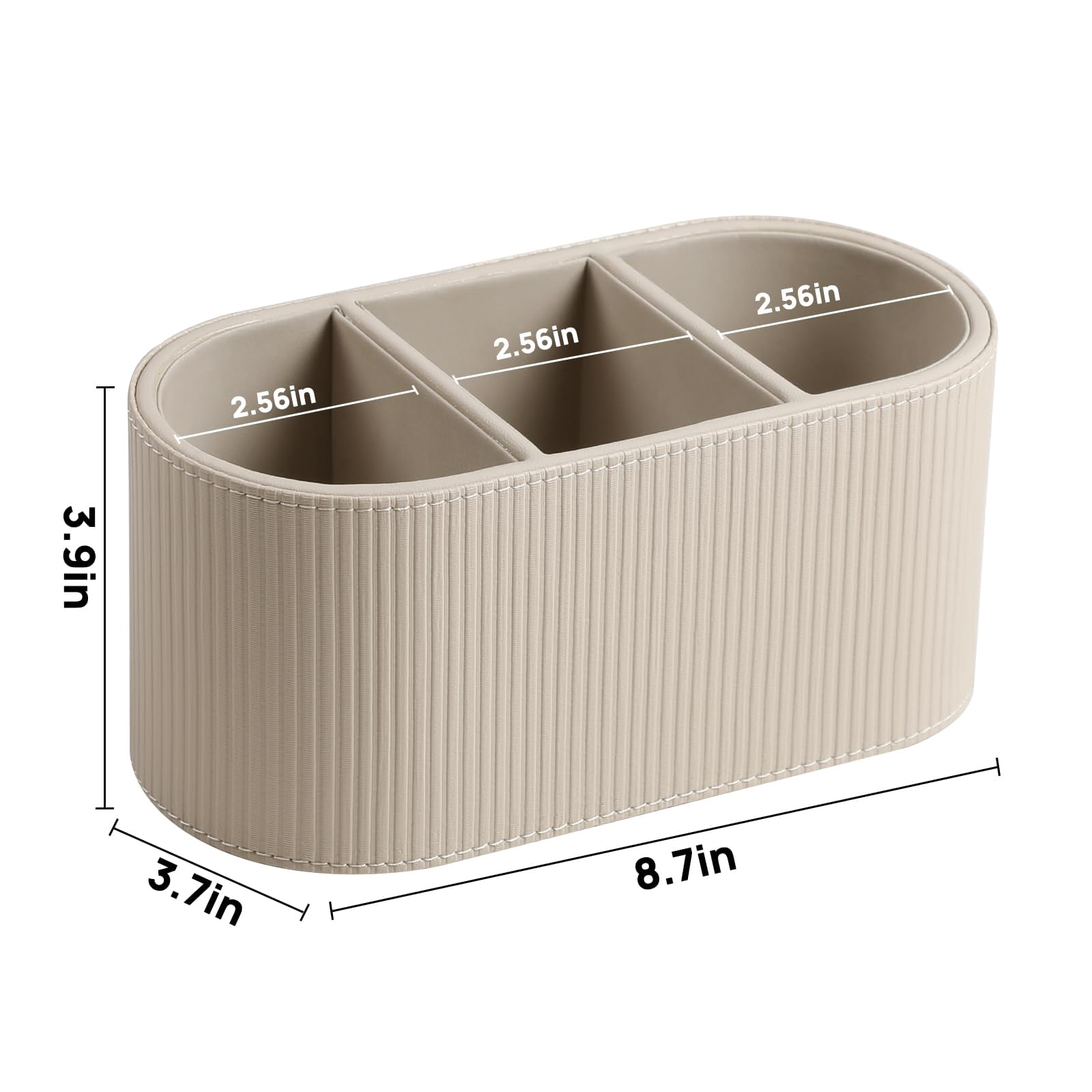 Aesthetic Remote Control Holder  Pu Leather Pen For Desk With 3 Compartments Home Office Supplies And Accessories Stylish Bedside Nightstand Desktop Organizer (beige)
