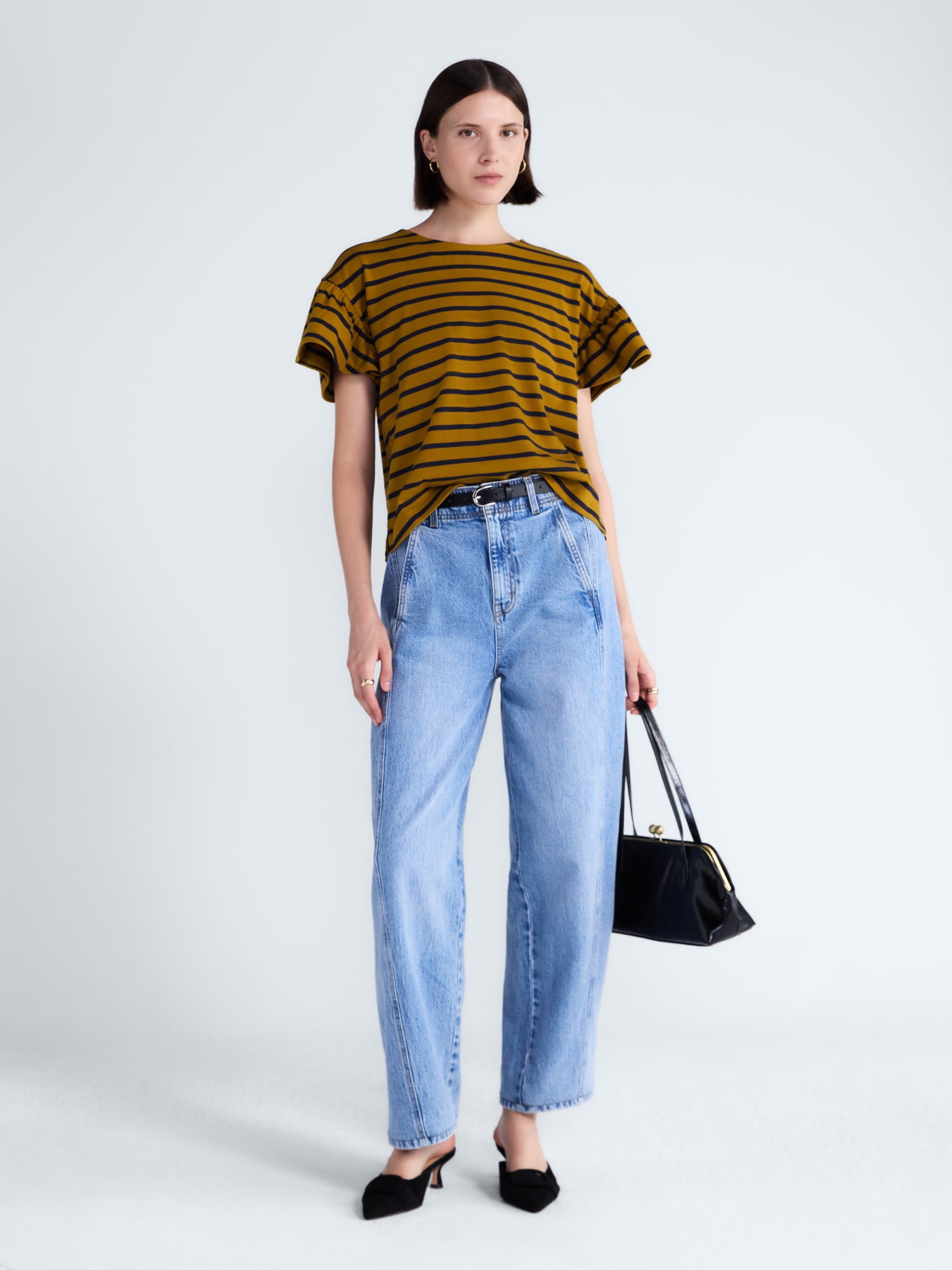 Free Assembly Women's and Women's Plus Side Panel Barrel Jeans, 30" Inseam, Sizes 0-28W