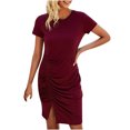 thumbnail image 1 of Leutsin Robe Maxi Décontractée pour Femmes d'Été à Fente, Manches Courtes, Col Rond, Grande Taille, 1 of 6