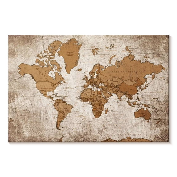 Elephant Stock Geographic World Map Iv Wall Art - Horizontal Canvas Wall Art - Living Room Wall Decor - Education Canvas - Brown And Orange Decor - 12" x 8"