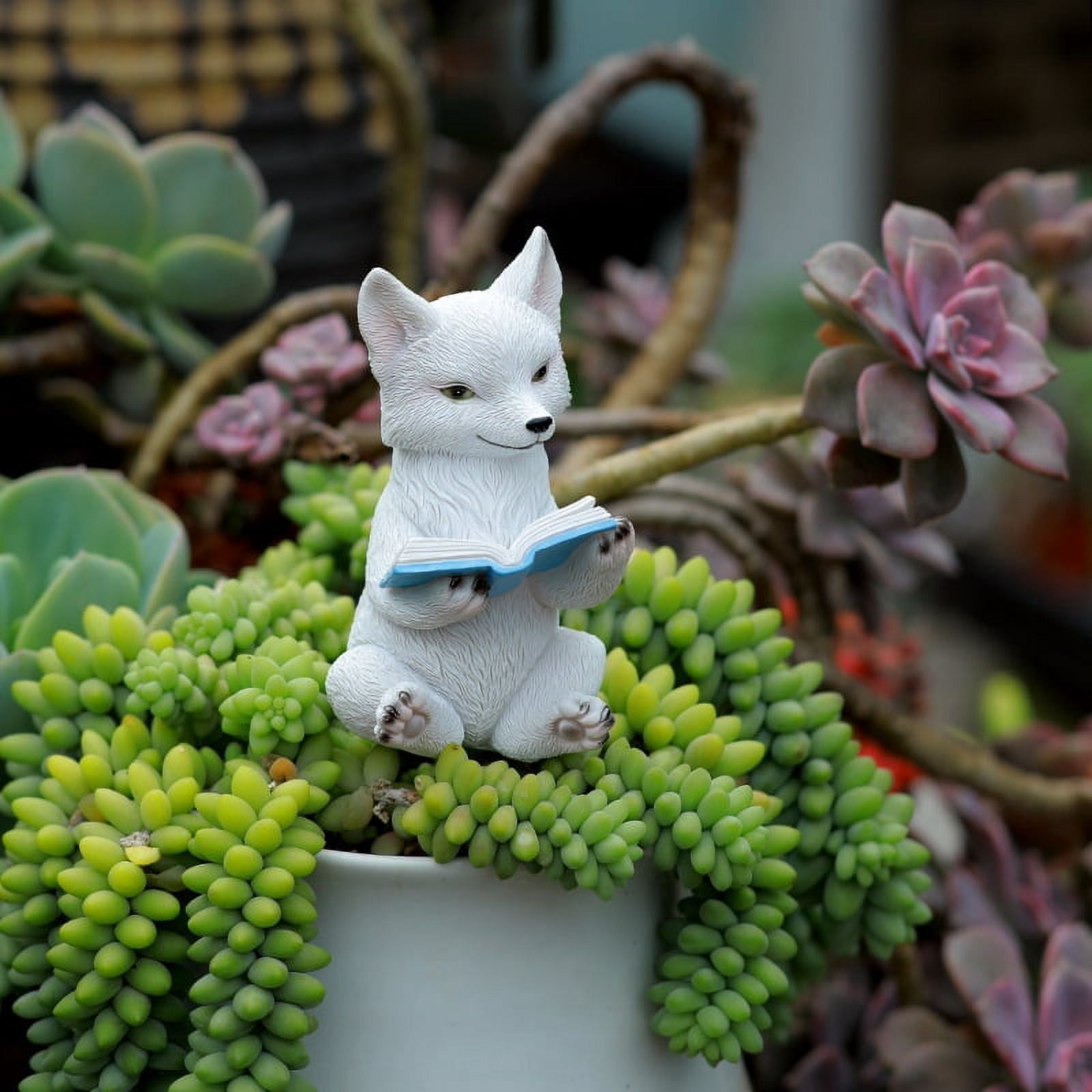 Cute Fox Figurines Animal Statue,Resin Sculpture Outdoor Statues Ornaments Décor for Flower, Yard Art Patio Lawn House,White