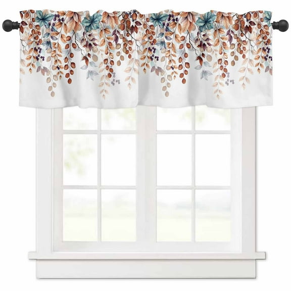 Brown Blue Eucalyptus Valances for Windows Farmhouse Kitchen Curtains Valances Rod Pocket Valance Curtains for Kitchen Windows Fall Botanical Branch Farm Floral Window Valances for Bathroom 60"x18"